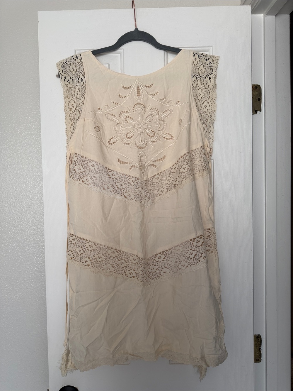 NWT Boho Lace Crochet Ivory Tunic Dress Size Medium